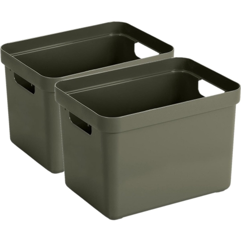 4x stuks donkergroene opbergboxen/opbergmanden 18 liter kunststof -