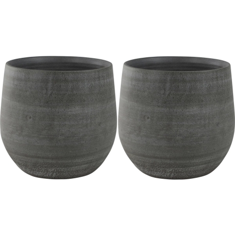 2x stuks plantenpotten/bloempotten in een strakke Modern design look mystic grijs Dia 26 cm en Hoogt -