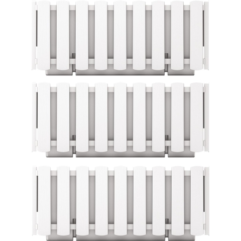 Plantenbak/bloembak Fence look - 3x stuks - kunststof - parel wit - 38 x 18 x 16 cm -