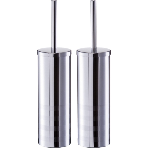2x Stuks WC/Toiletborstel houder RVS/edelstaal - D9 x 39 cm - streep motief -