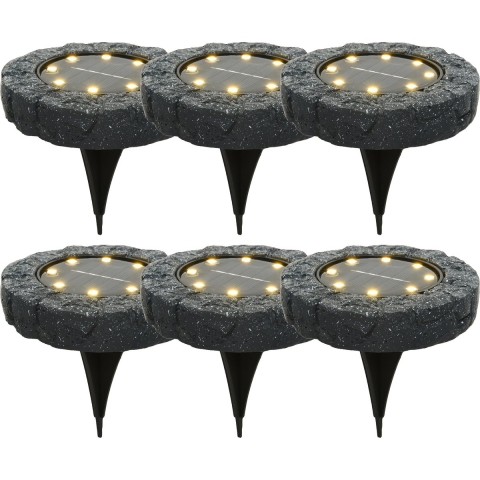 8x solar prikspots/tuinspots led - kunststeen - steengrijs - 11 x 2 cm -