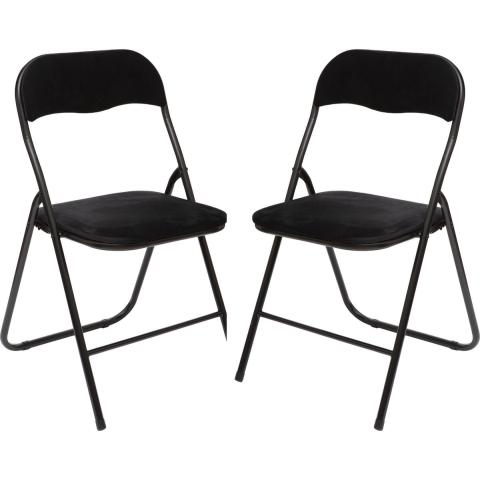 Klapstoel met fluweel zitting - 4x stuks - zwart - 44 x 48 x 79 cm - metaal -