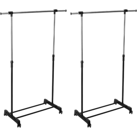 Kledingrek met enkele stang - 2x - kunststof/metaal - zwart - 120 x 42 x 165 cm -