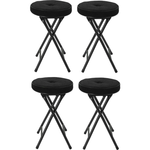 Bijzet krukje/stoel - 4x - Opvouwbaar - zwart Ribcord - D33 x H49 cm -