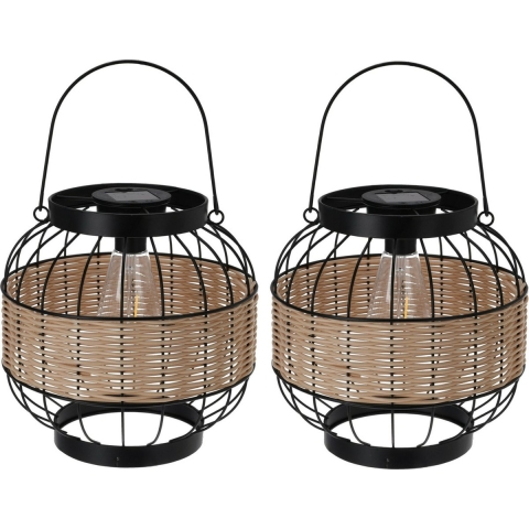 Pro Garden - 2x - Solar lantaarn - metaal - 24 x 24 cm - tuinverlichting -