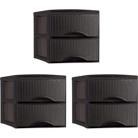 Thuis kantoor organizer ladeblok - 3x - 2 lades - 25 x 37 x 26 cm - kunststof - donkerbruin -
