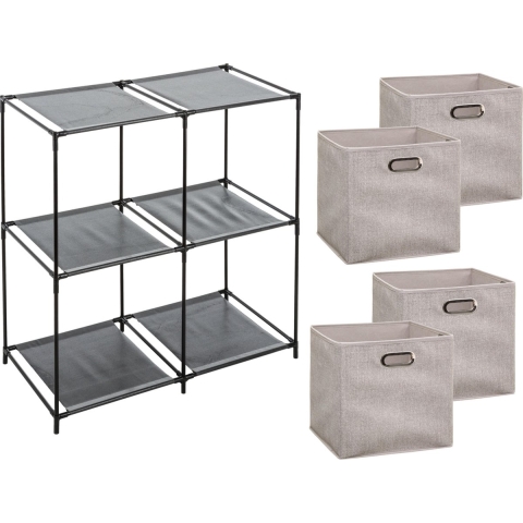 Kastmandjes/opberg mandjes - beige - 4x stuks van 29 Liter - In rekje van 67 x 68 cm -