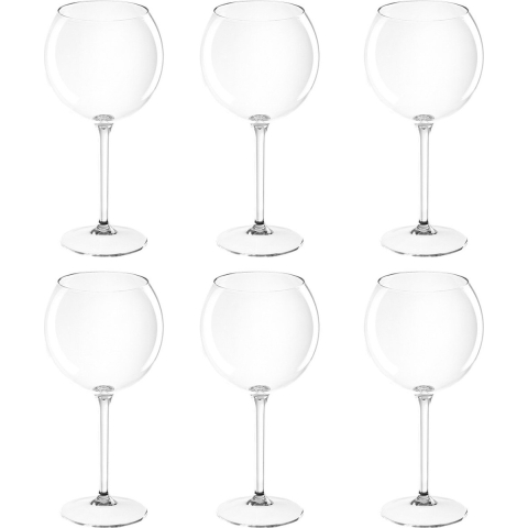 Set van 6x stuks rode wijn/gin tonic ballon glazen transparant 650 ml van onbreekbaar kunststof -