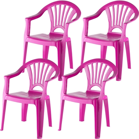 4x stuks kinderstoelen fuchsia roze kunststof 37 x 31 x 51 cm -