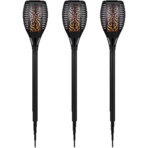 Set van 3x stuks solar tuinlampen/tuinfakkels met vlameffect op zonne-energie 58 cm -