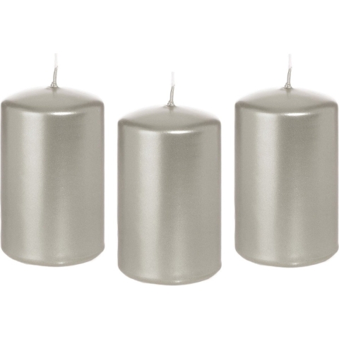 Cilinderkaars/stompkaars - 12x - zilver - 5 x 8 cm - 18 branduren -