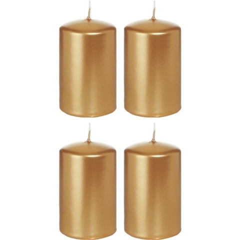 Cilinderkaarsen/stompkaarsen - set 16x - goud - 5 x 8 cm - 18 branduren -