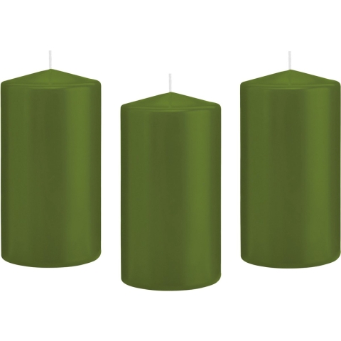 Cilinderkaars/stompkaars - 8x - olijfgroen - 8 x 15 cm - 69 branduren -