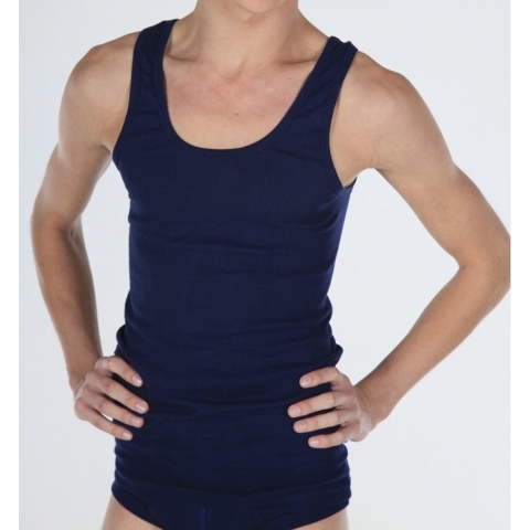 Set van 4x stuks beeren heren hemd/singlet navy blauw 100% katoen, maat: M -