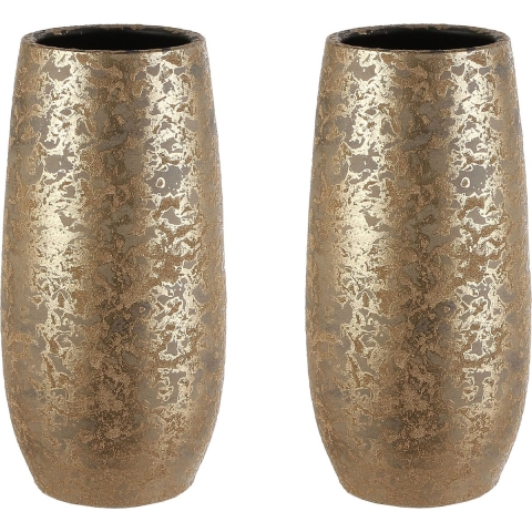 Set van 2x stuks plantenpotten/bloemenvazen van keramiek in het flakes goud print 35 x 17 cm -