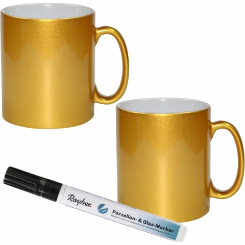 Diy 6x gouden mokken versieren pakket -