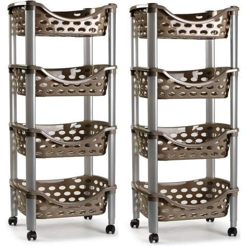 Set van 2x keukentrolley/roltafel 4 laags kunststof bruin 40 x 88 cm -