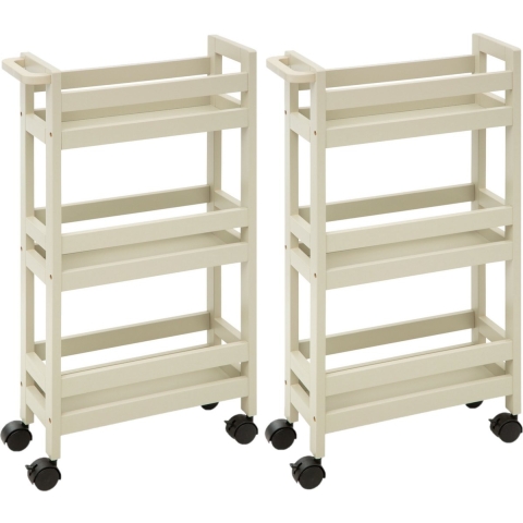 Set van 2x keukentrolley - 3-laags - creme wit - D15 x B40 x H75 cm -