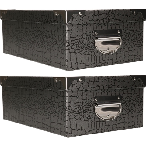 5Five Opbergdoos/box - 4x - zilver - L48 x B33.5 x H16 cm - stevig karton - Crocobox -