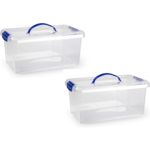 Opslagbak/organizer - 6x stuks - met deksel - 10 liter - transparant -