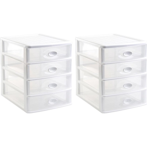 3x stuks ladeblok/bureau organizer met 4x lades wit/transparant L35,5 x B27 x H35 cm -