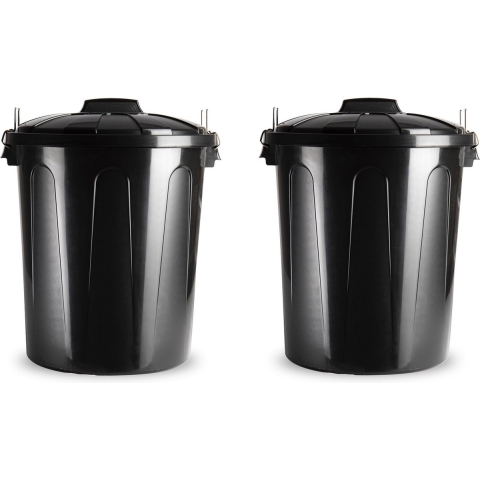 2x stuks afvalemmers/vuilnisemmers zwart 51 liter met deksel -
