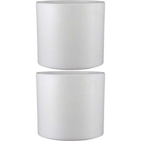 2x stuks bloempot in het relief wit keramiek voor kamerplant H26 x D28 cm -
