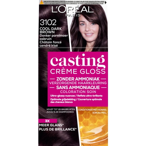 3x L'Oréal Casting Crème Gloss Semi-Permanente Haarkleuring 3102 - Cool Dark Brown - Donker Parelmoer Asbruin