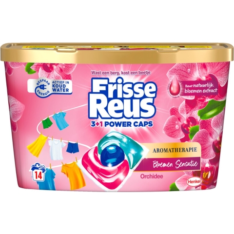 8x Witte Reus Wasmiddel Frisse Reus 3+1 Power Caps Orchidee 14 stuks
