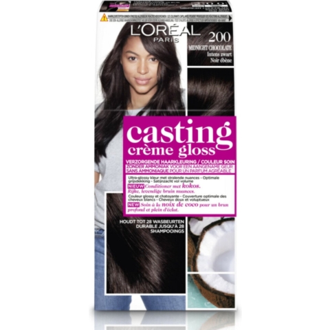 3x L'Oréal Casting Crème Gloss Semi-Permanente Haarkleuring 200 Midnight Chocolate - Intens Zwart