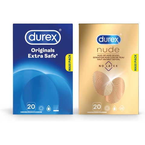 Durex - Extra Safe Condooms 20 stuks&Nude No Latex 20 stuks Pakket