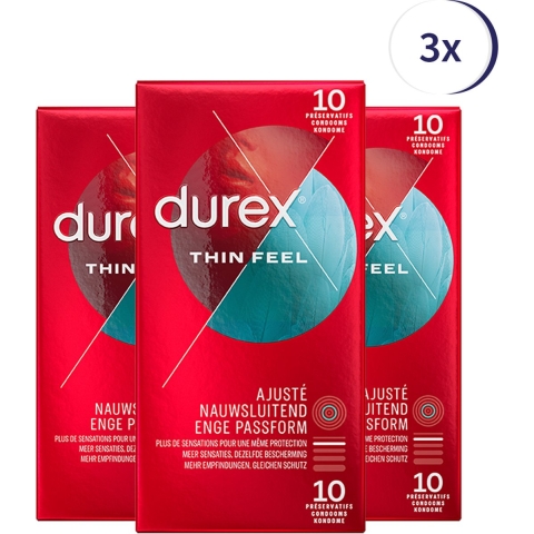 3x Durex Condooms Thin Feel Close Fit 10 stuks