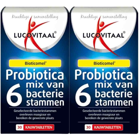 2x Lucovitaal Probiotica Mix van 6 Bacteriënstammen 30 kauwtabletten