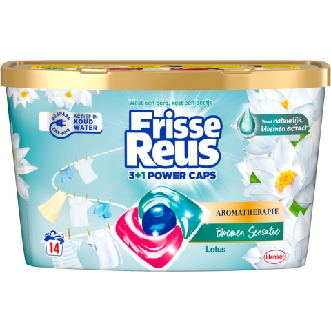 8x Witte Reus Wasmiddel Frisse Reus 3+1 Power Caps Lotus 14 stuks