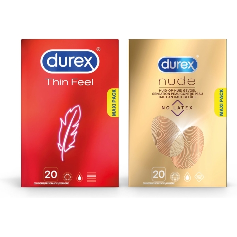 Durex - Thin Feel Condooms 20 stuks&Nude No Latex Condooms 20 stuks - Pakket