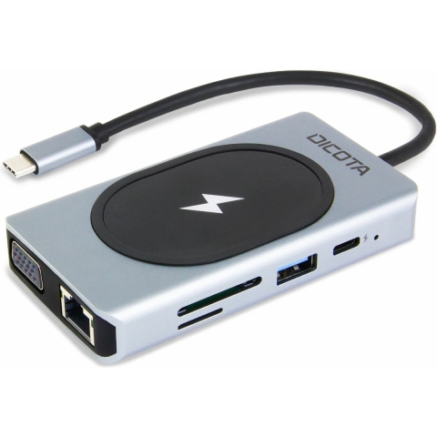 Dicota Zubehör PC USB-C (USB 3.2 Gen 2) multiport hub 10 poorten Met aluminium behuizing, Met ingebouwde netwerkaansluiting, Met ingebouwde SD-kaartlezer, Met