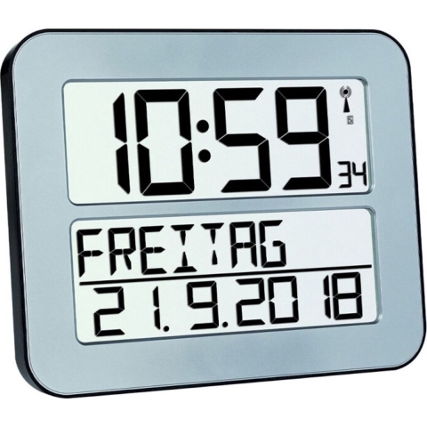 TFA Dostmann 60.4512.54 Wandklok Zendergestuurd 258 mm x 212 mm x 30 mm Zilver, Zwart Groot display