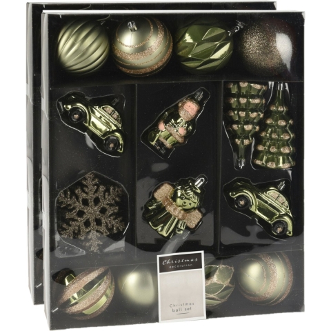 40x stuks kerstballen en kersthangers figuurtjes groen kunststof -
