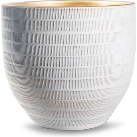 Plantenpot/bloempot Beau - wit/goud - keramiek - D35 x H32 cm -