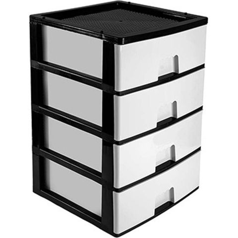 Ladeblokje/bureau organizer 4x grote lades - antraciet/wit - L38 x B38 x H58 cm - kunststof -