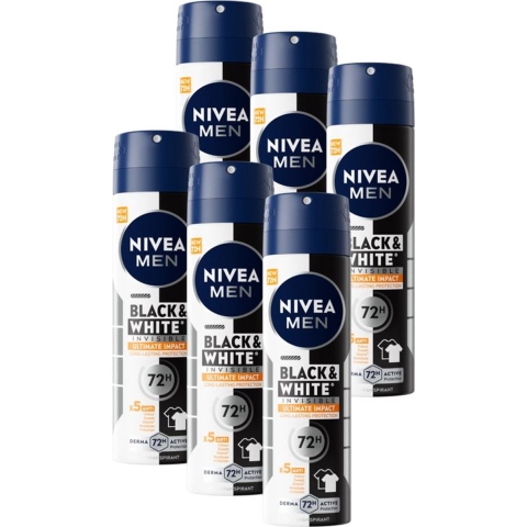 6x Nivea Men Deodorant Spray Black&White Ultimate Impact 150 ml