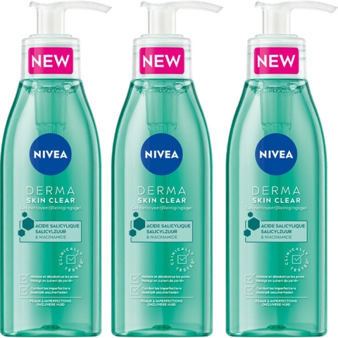 3x Nivea Derma Skin Clear Reinigingsgel 150 ml