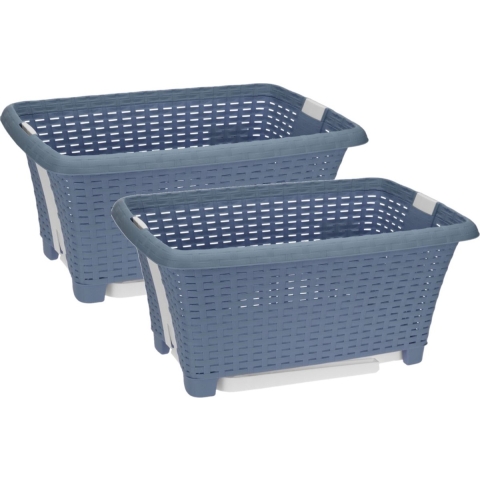 2x stuks kunststof wasmand op poten blauw 38 liter 60 x 40 cm -