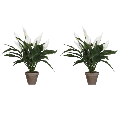 2x stuks spathiphyllum lepelplant kunstplanten wit in keramieken pot H50 x D40 cm -