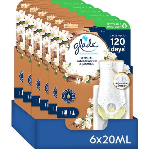 6x Glade Electric Scented Oil Houder Sensual Sandalwood&Jasmine