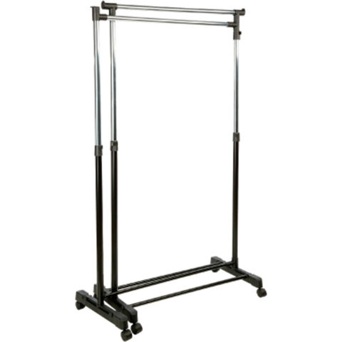 Kledingrek met 2x enkele stang - kunststof/metaal - zwart - 162 x 42 x 168 cm -