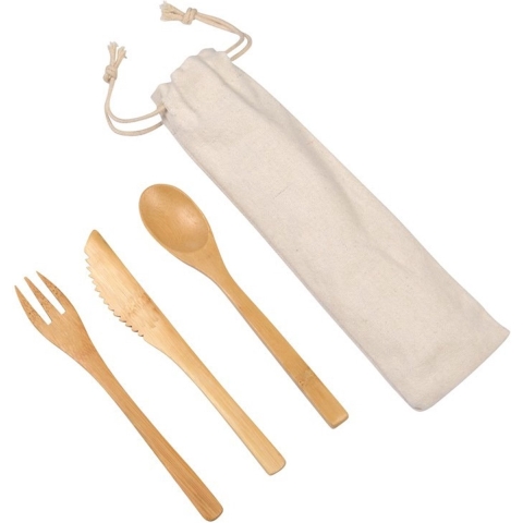 20x Bamboe bestek setje vork-mes-lepel -