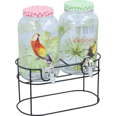 2x Glazen drank dispensers tropisch met brede standaard 3 liter -