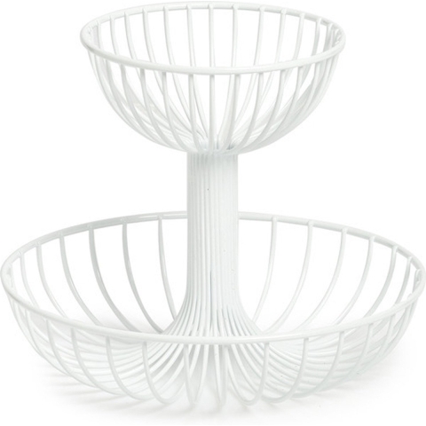 2-laags fruitschaal/fruitmand rond wit metaal 29 cm -