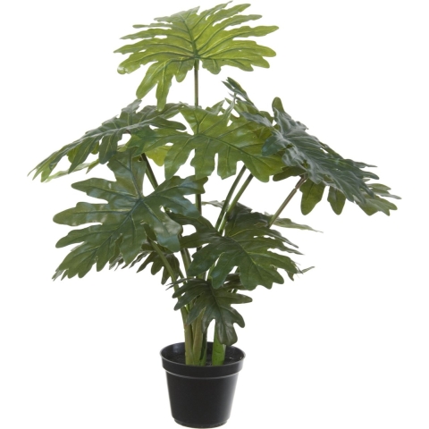 Groene gatenplant Philodendron Selloum kunstplant in zwarte kunststof pot 55 cm -
